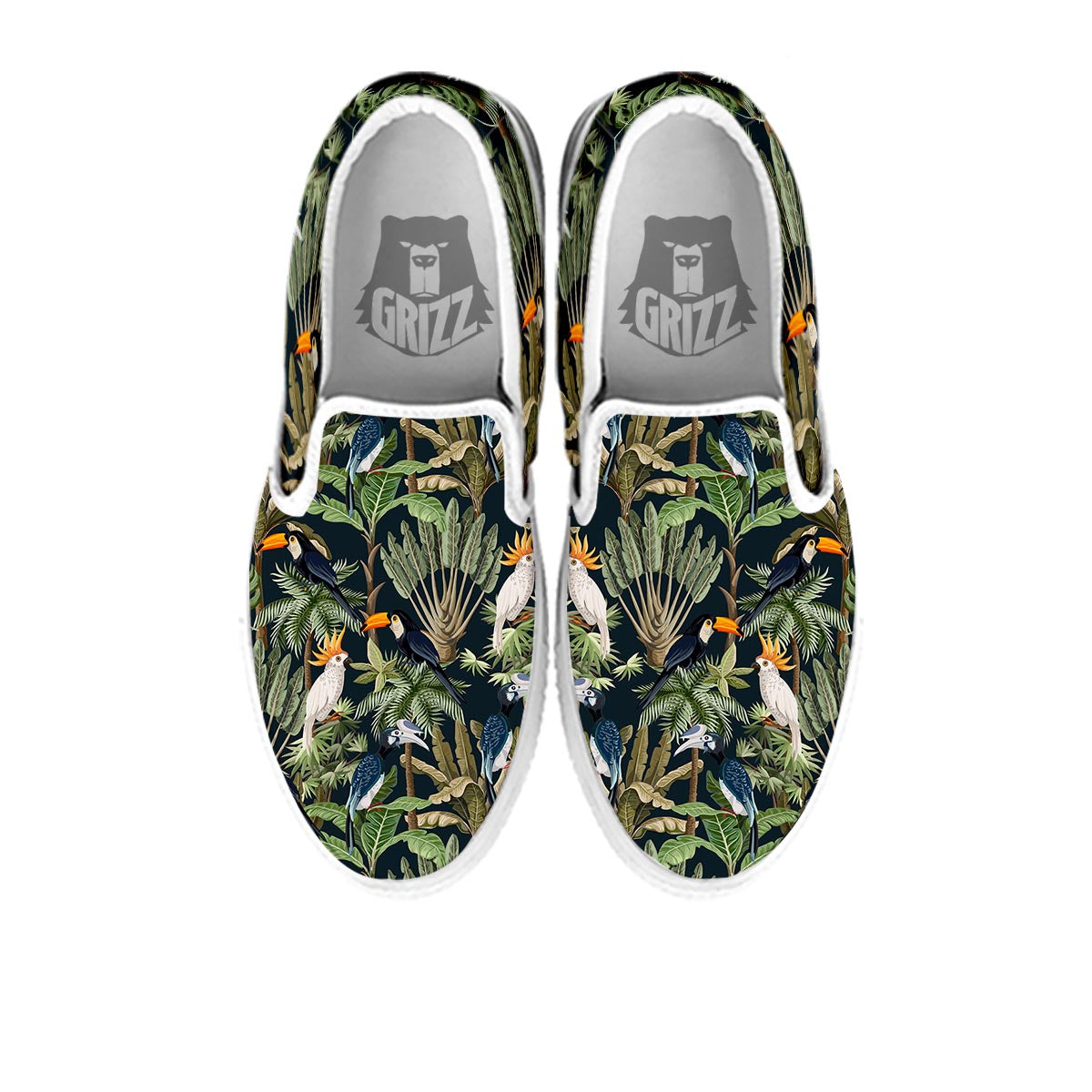 Tropical Toucan Parrot Print Pattern White Slip On Shoes-grizzshop