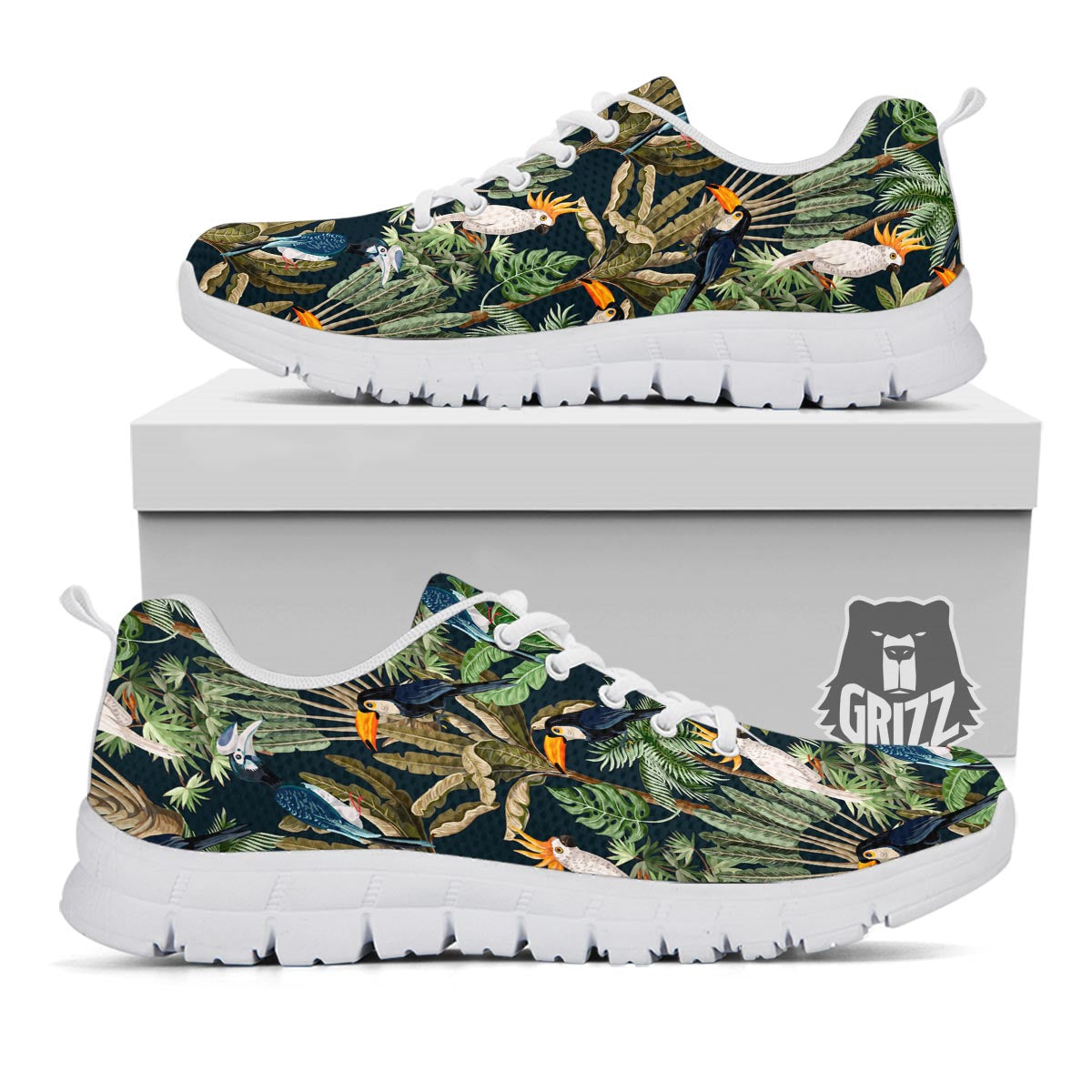 Tropical Toucan Parrot Print Pattern White Sneaker-grizzshop