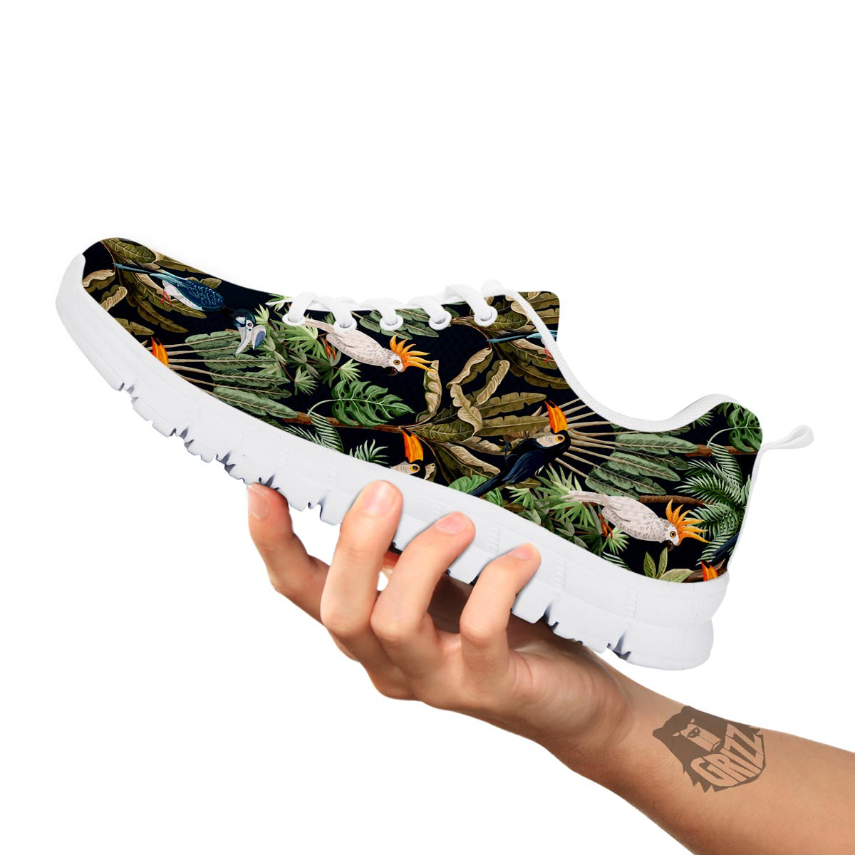 Tropical Toucan Parrot Print Pattern White Sneaker-grizzshop