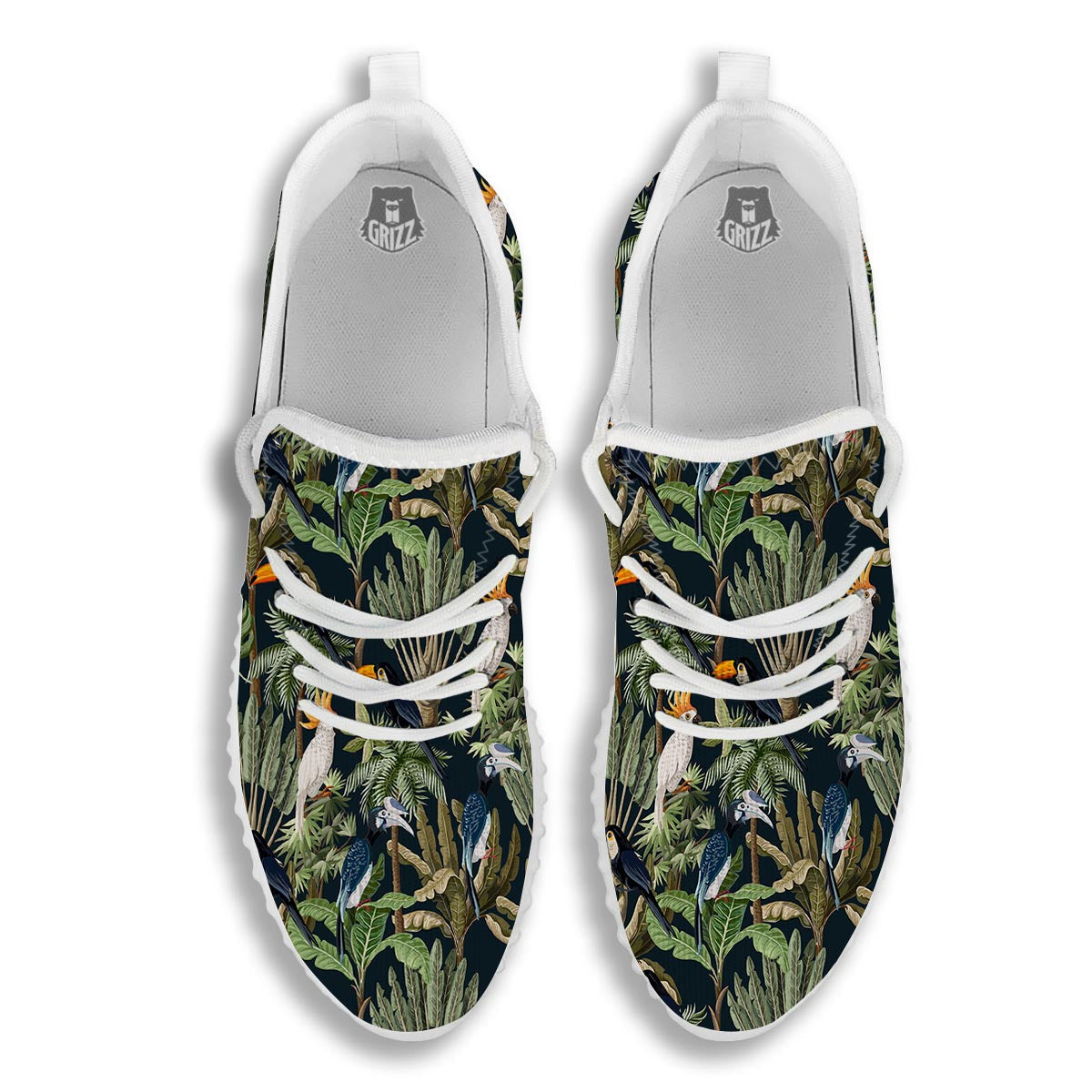 Tropical Toucan Parrot Print Pattern White Walking Shoes-grizzshop