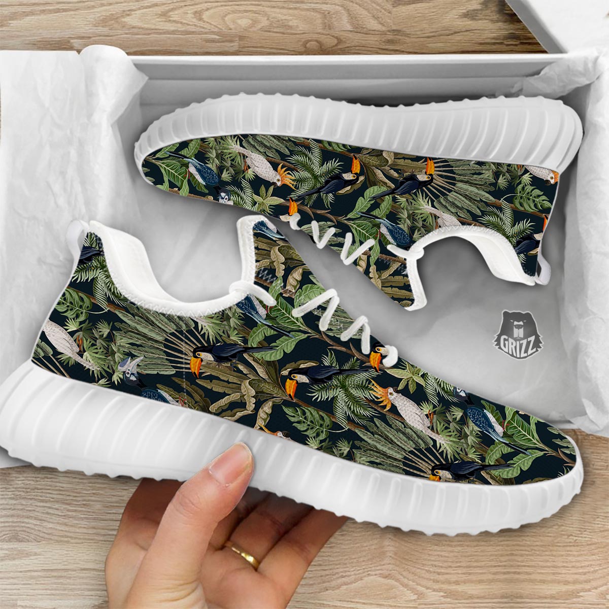 Tropical Toucan Parrot Print Pattern White Walking Shoes-grizzshop