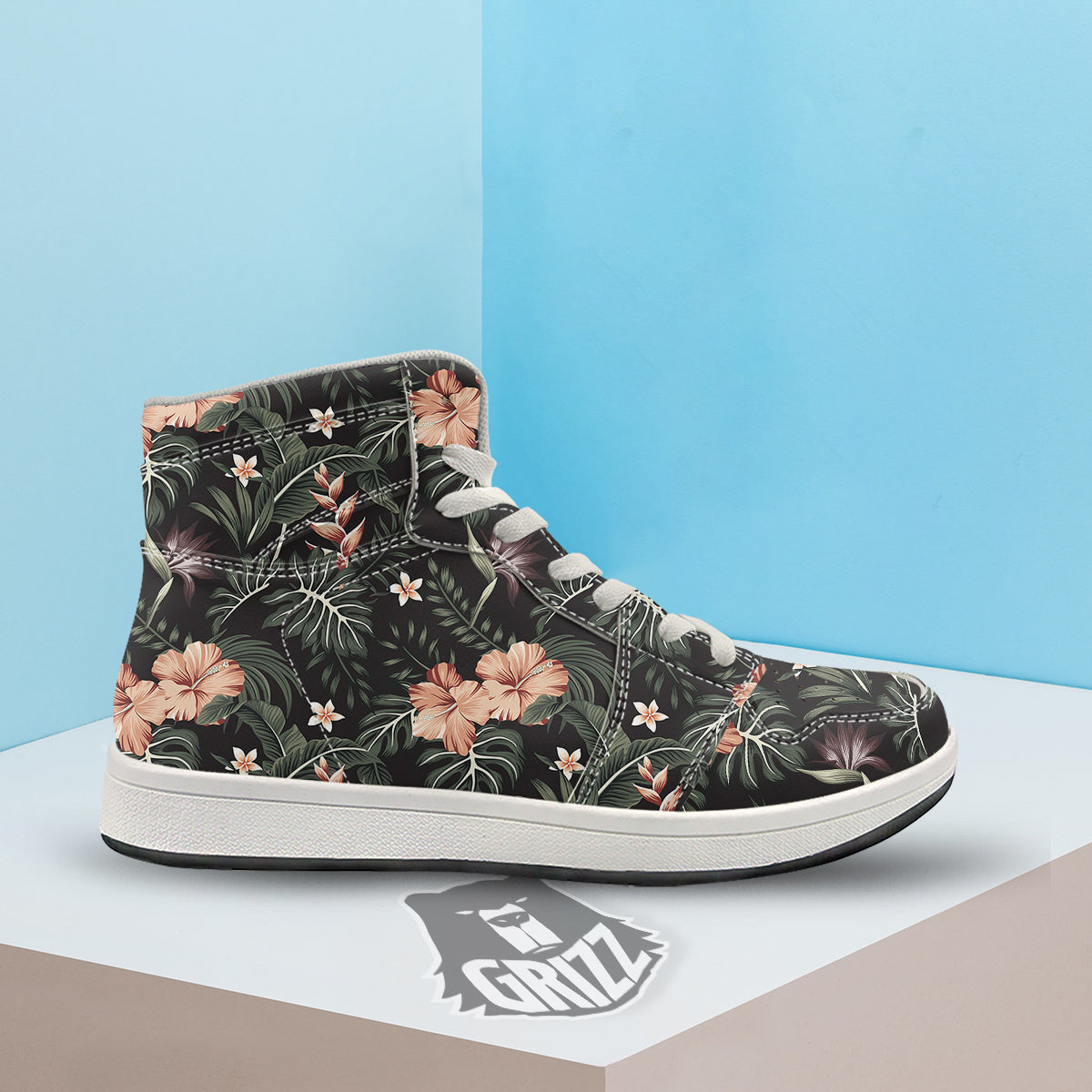 Tropical Watercolor Print Pattern High Top Sneakers-grizzshop