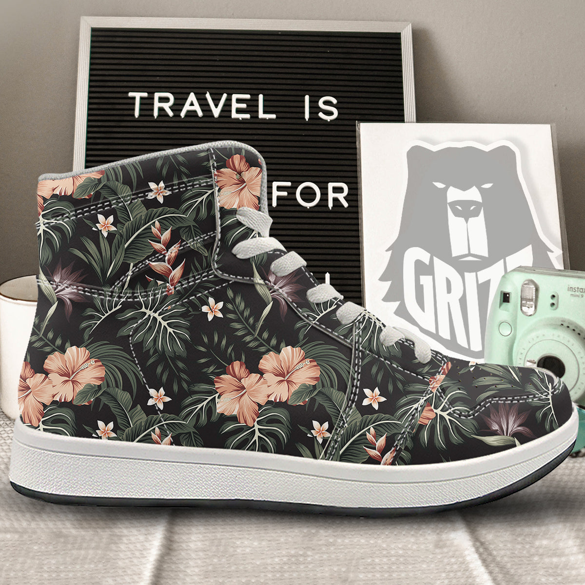 Tropical Watercolor Print Pattern High Top Sneakers-grizzshop