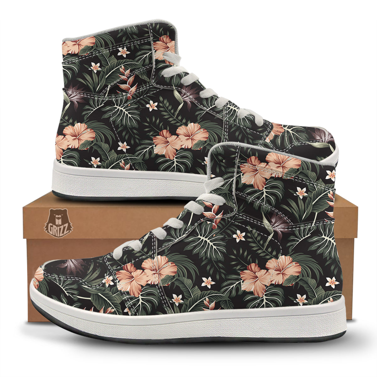 Tropical Watercolor Print Pattern High Top Sneakers-grizzshop