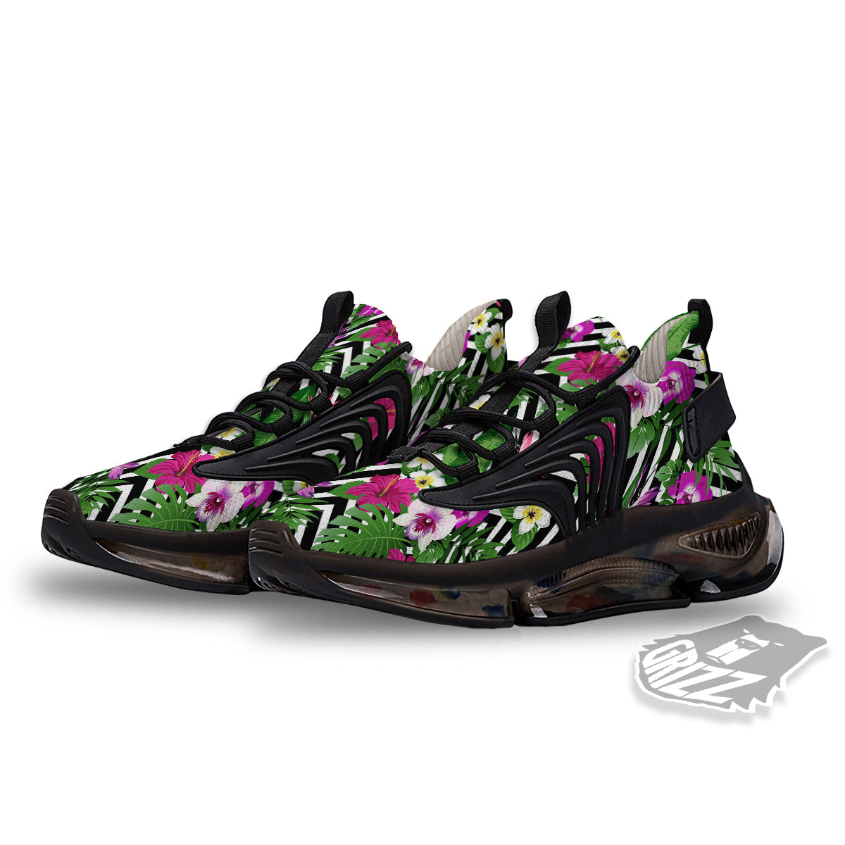 Tropical Zig Zag Print Pattern Black Gym Shoes-grizzshop