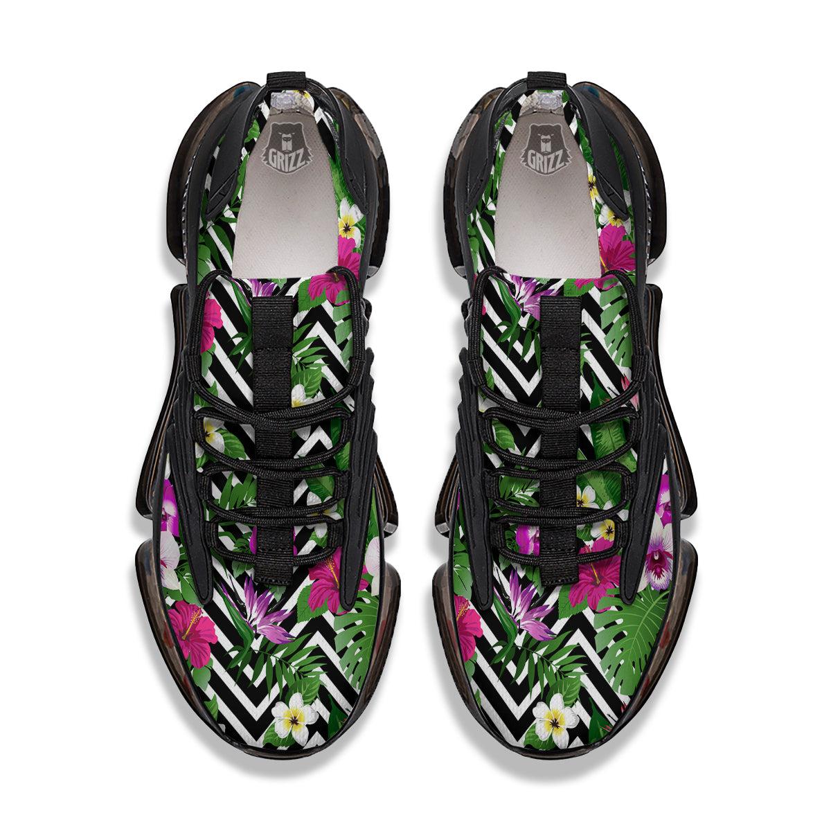 Tropical Zig Zag Print Pattern Black Gym Shoes-grizzshop