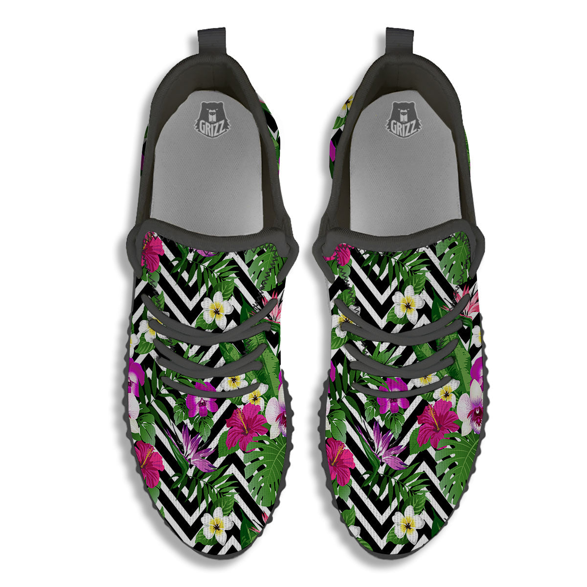 Tropical Zig Zag Print Pattern Black Walking Shoes-grizzshop