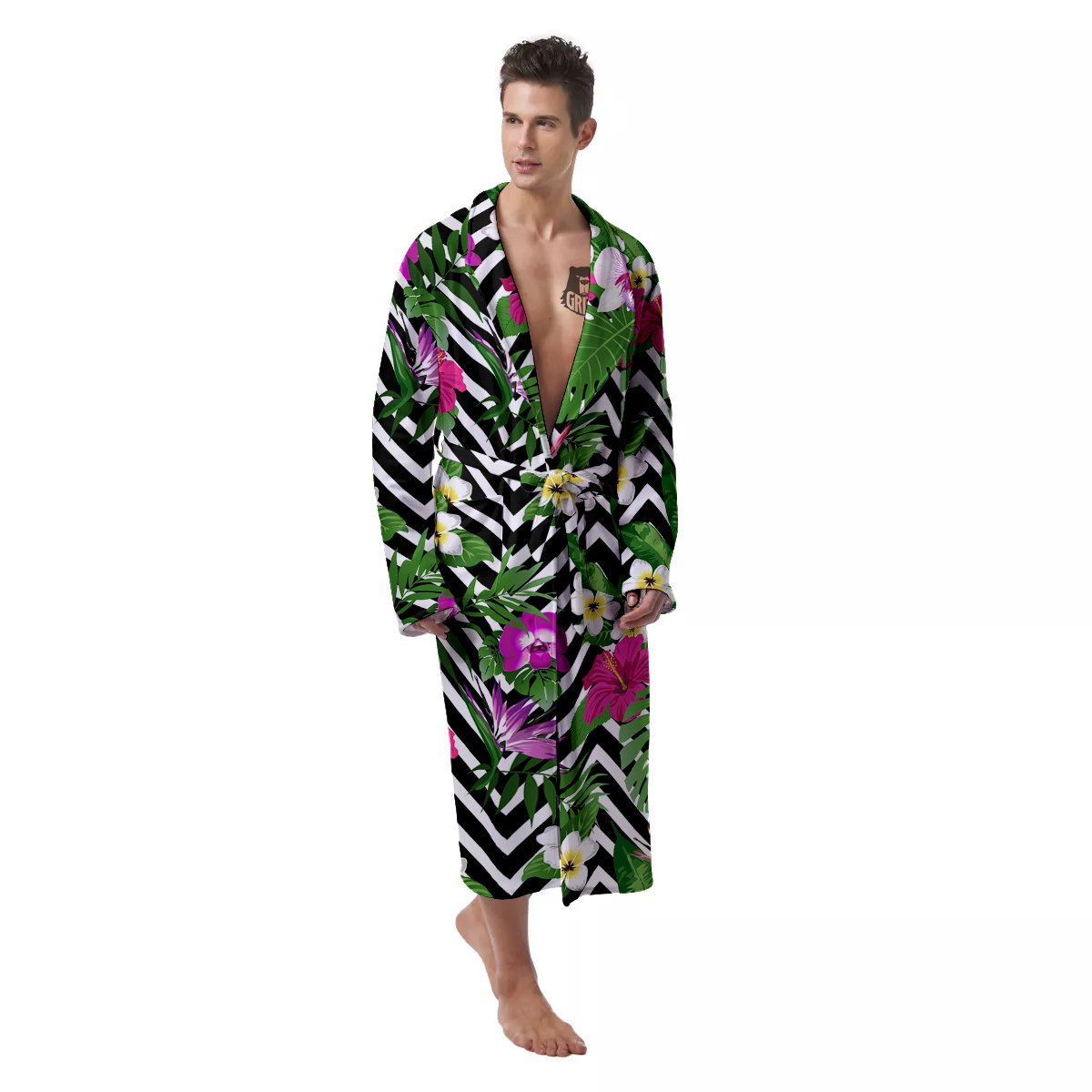 Tropical Zig Zag Print Pattern Men's Robe-grizzshop
