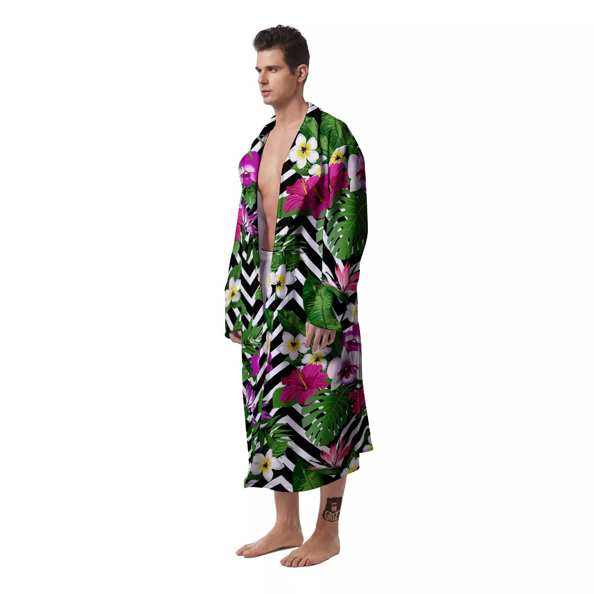 Tropical Zig Zag Print Pattern Men's Robe-grizzshop