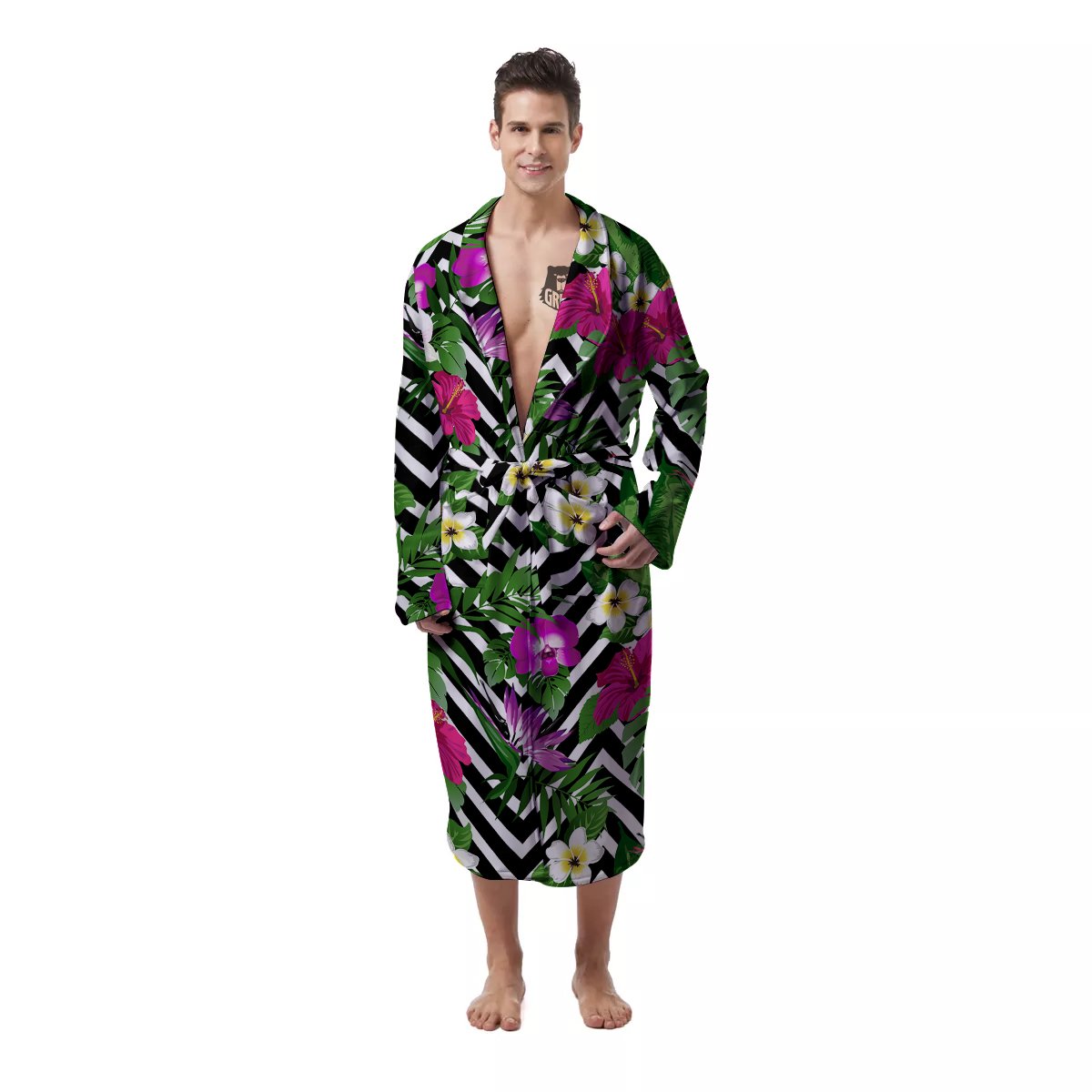 Tropical Zig Zag Print Pattern Men's Robe-grizzshop