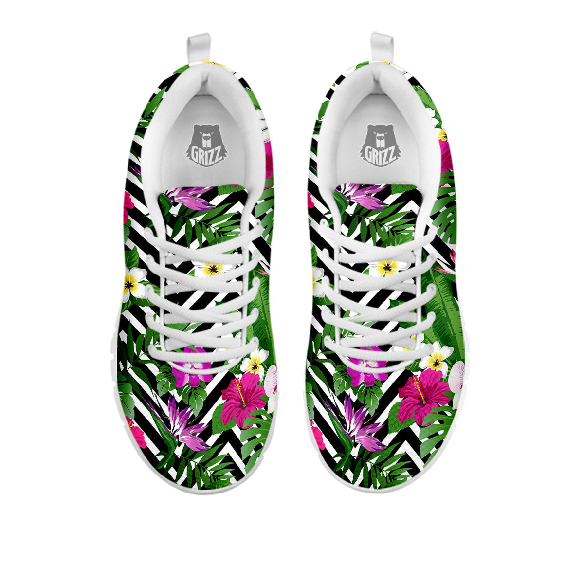 Tropical Zig Zag Print Pattern White Sneaker-grizzshop