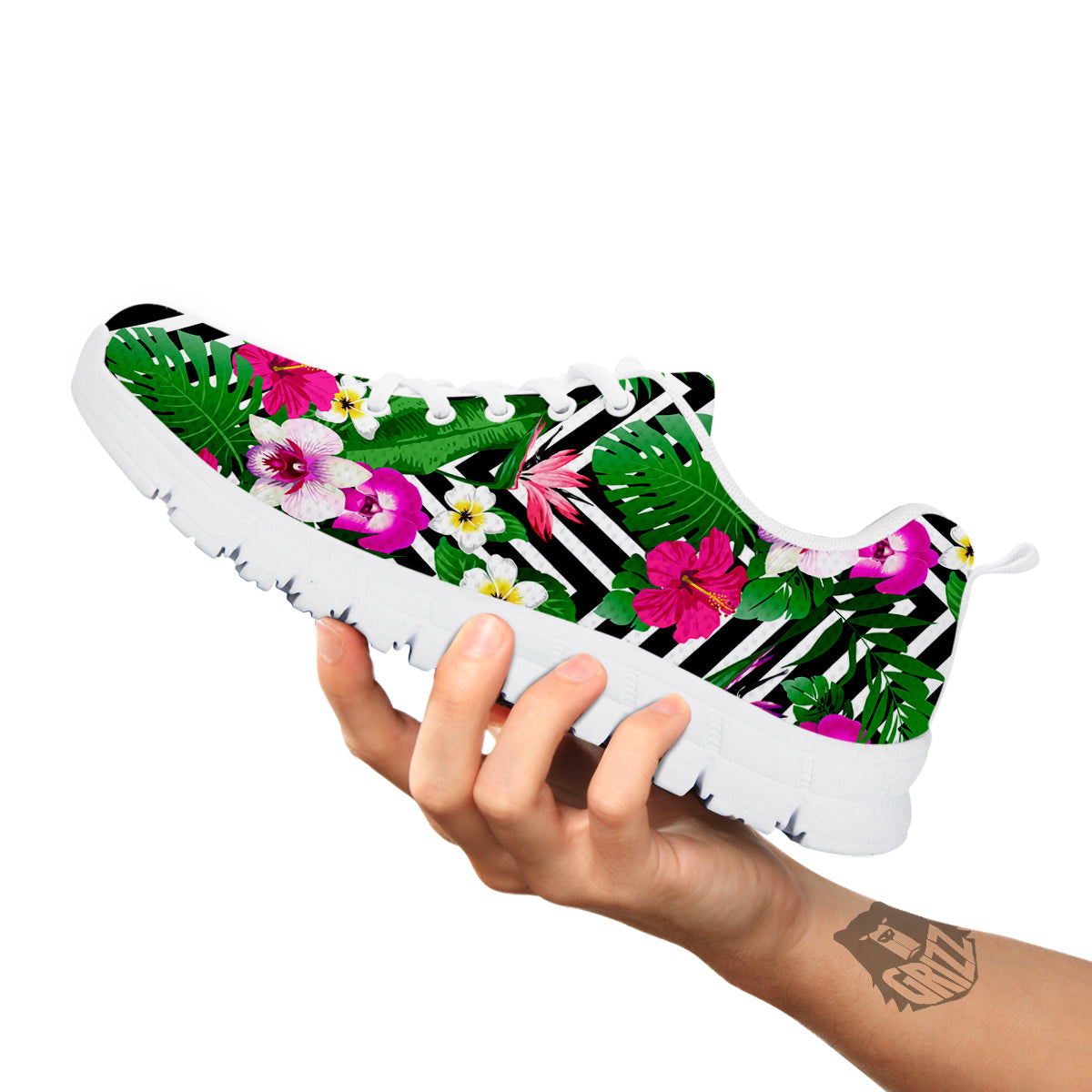 Tropical Zig Zag Print Pattern White Sneaker-grizzshop