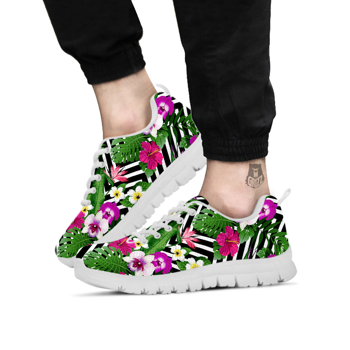 Tropical Zig Zag Print Pattern White Sneaker-grizzshop