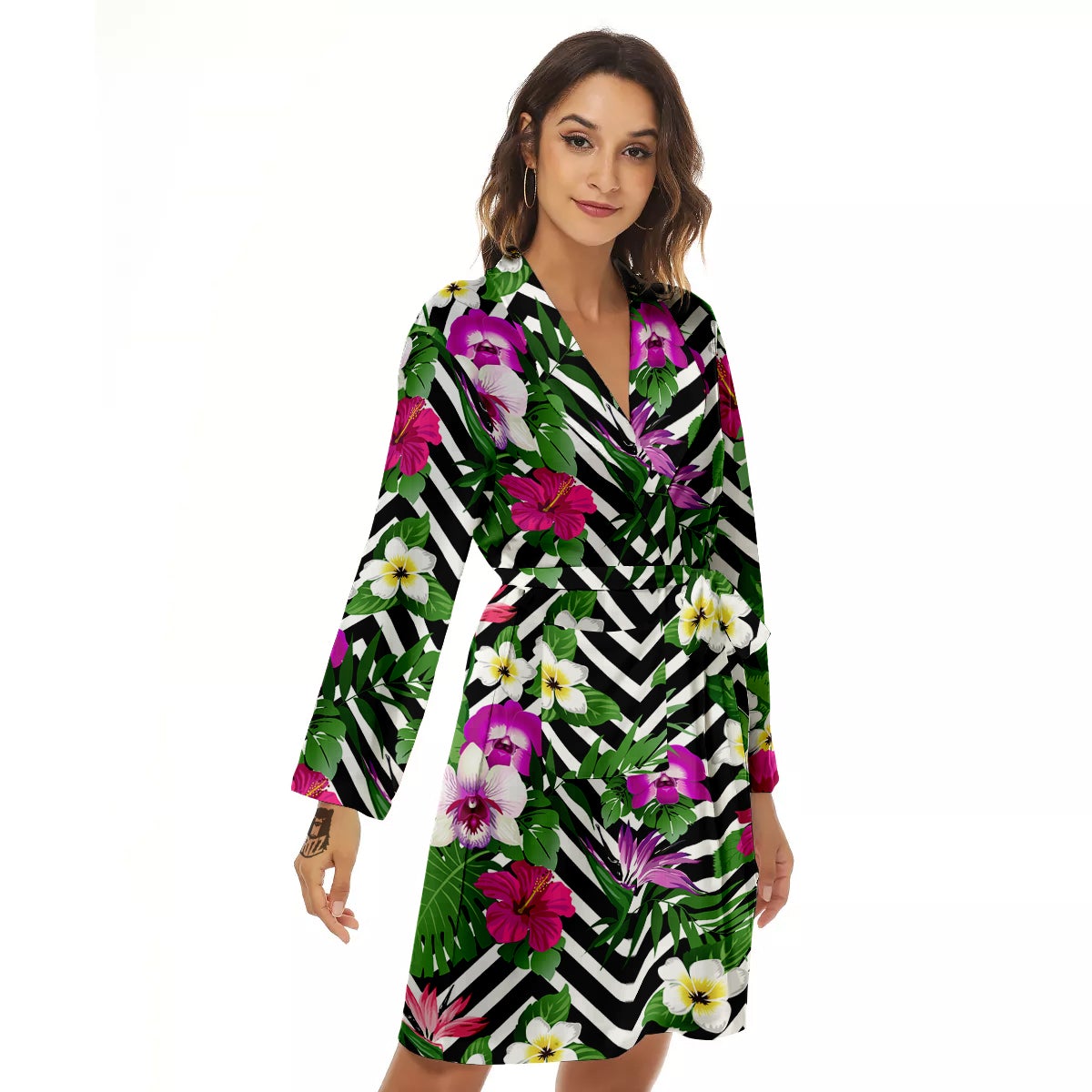 Tropical Zig Zag Print Pattern Women's Robe-grizzshop