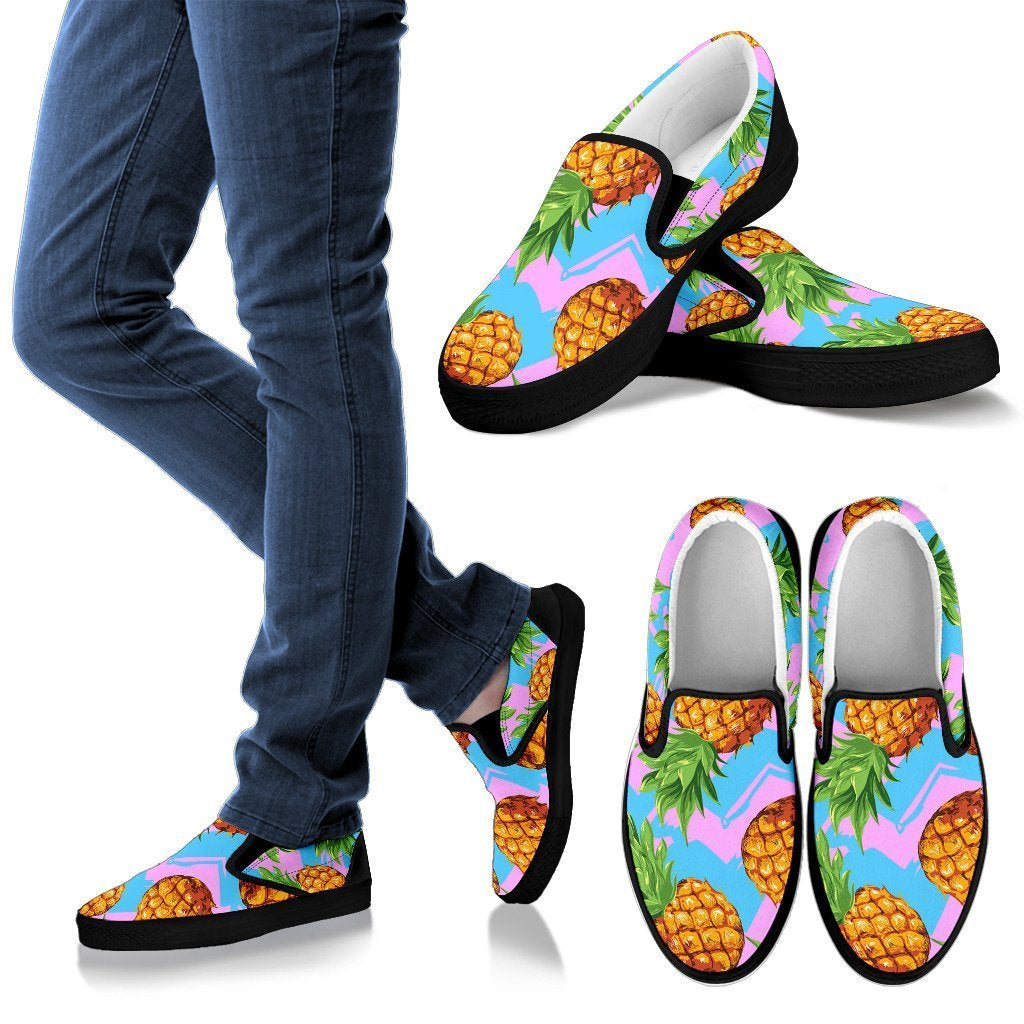 Tropical Colorful Pineapple Print Women Canvas Slip On Shoes-grizzshop