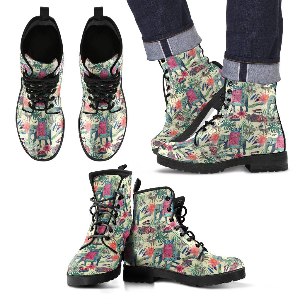 Tropical Elephant Print Men Women Leather Boots-grizzshop