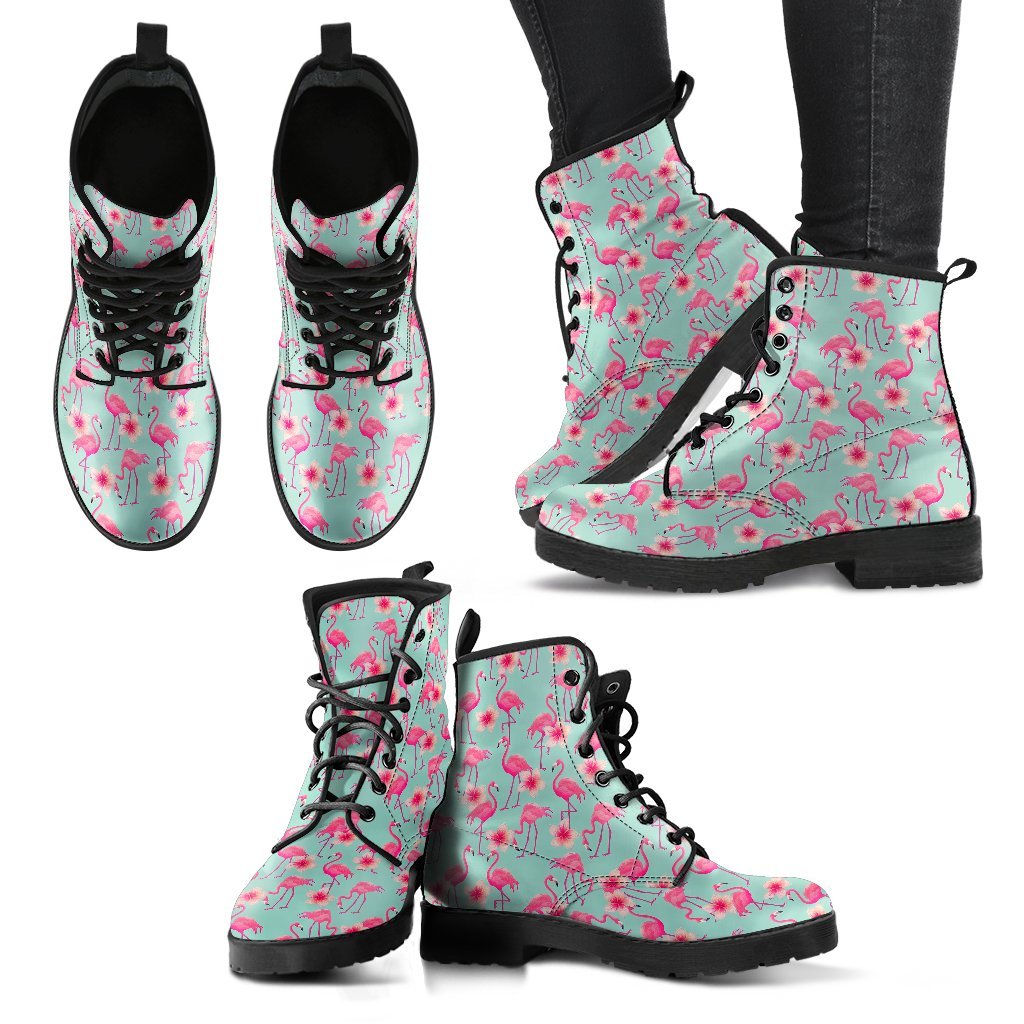 Tropical Flamingo Hibiscus Hawaiian Floral Pattern Print Men Women Leather Boots-grizzshop