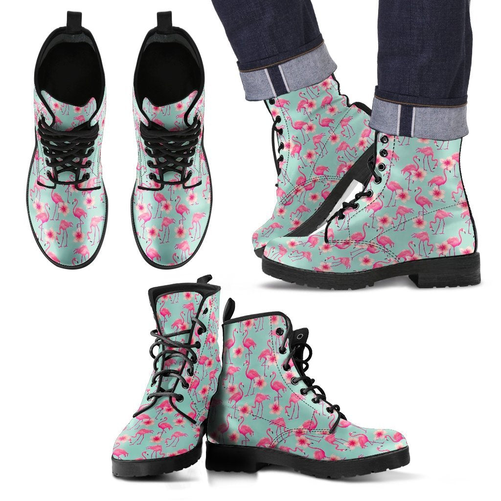 Tropical Flamingo Hibiscus Hawaiian Floral Pattern Print Men Women Leather Boots-grizzshop