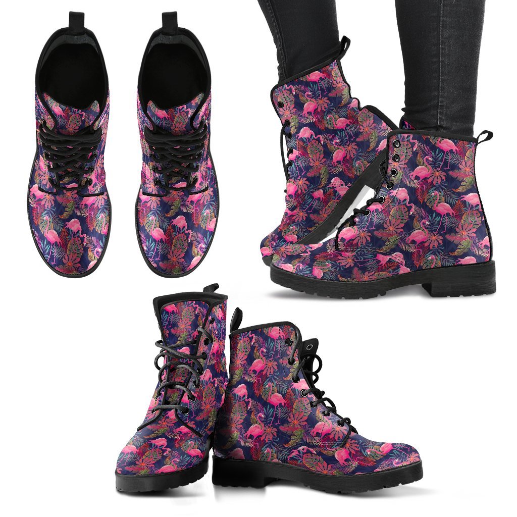 Tropical Flamingo Palm Leaves Hawaiian Floral Pattern Print Men Women Leather Boots-grizzshop
