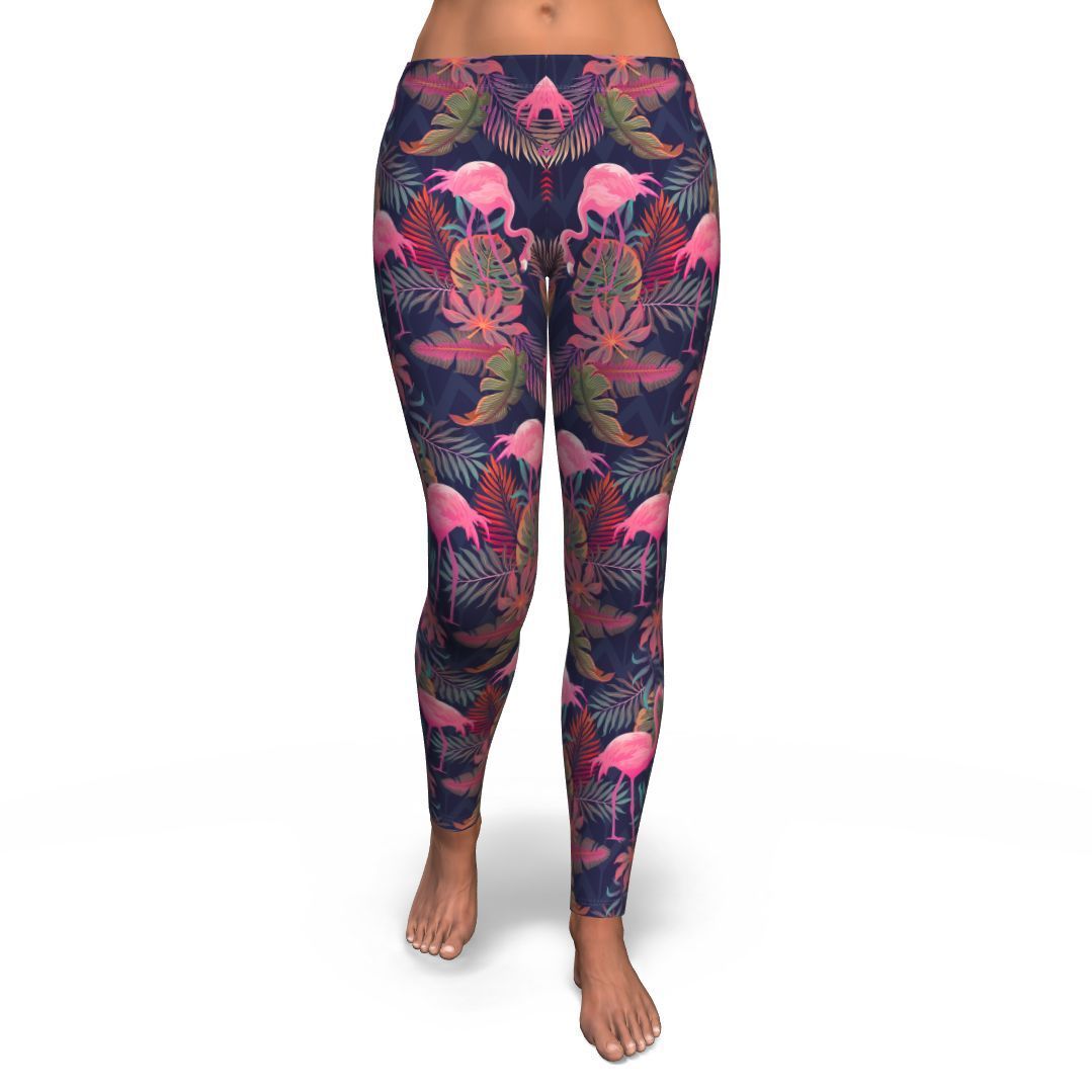 Tropical Flamingo Palm Leaves Hawaiian Floral Pattern Print Pattern Women Leggings-grizzshop