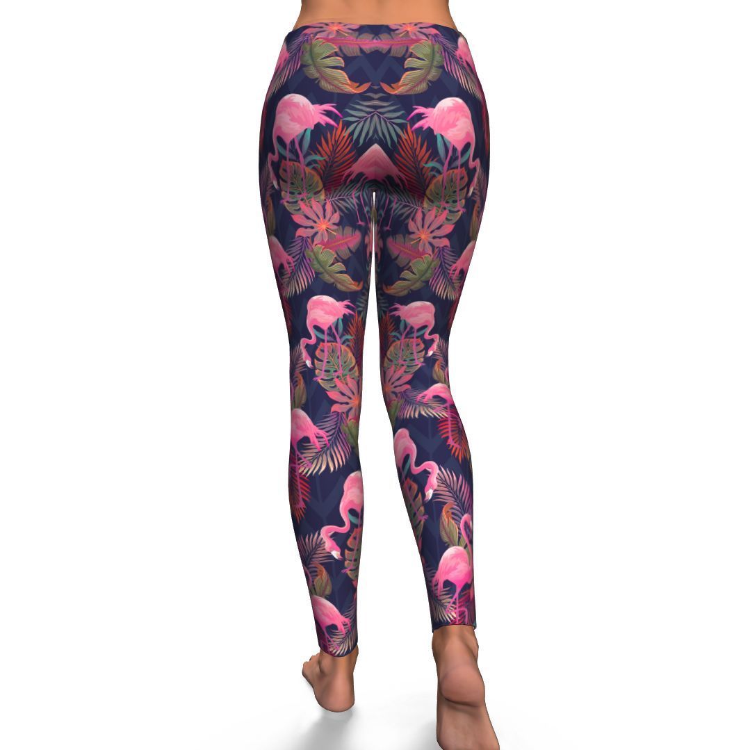 Tropical Flamingo Palm Leaves Hawaiian Floral Pattern Print Pattern Women Leggings-grizzshop