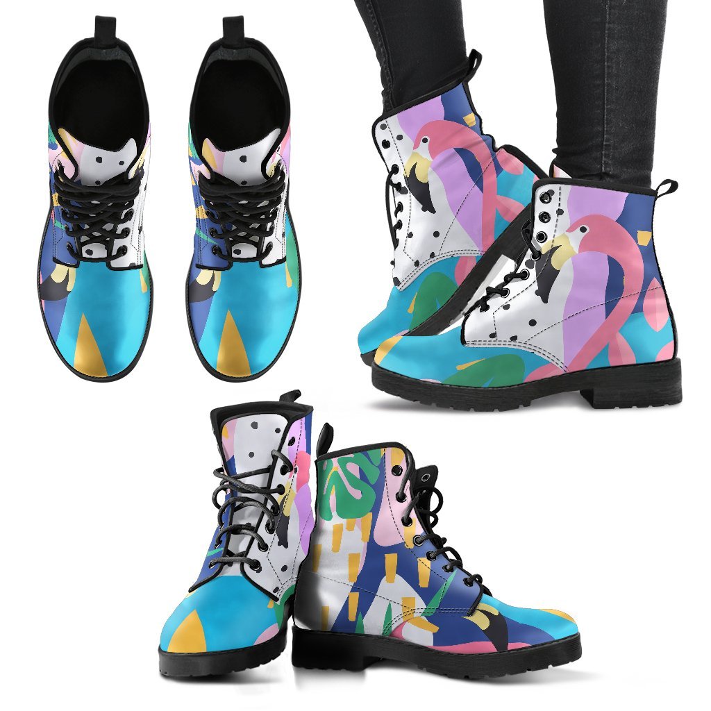 Tropical Flamingo Palm Leaves Hawaiian Pattern Print Men Women Leather Boots-grizzshop