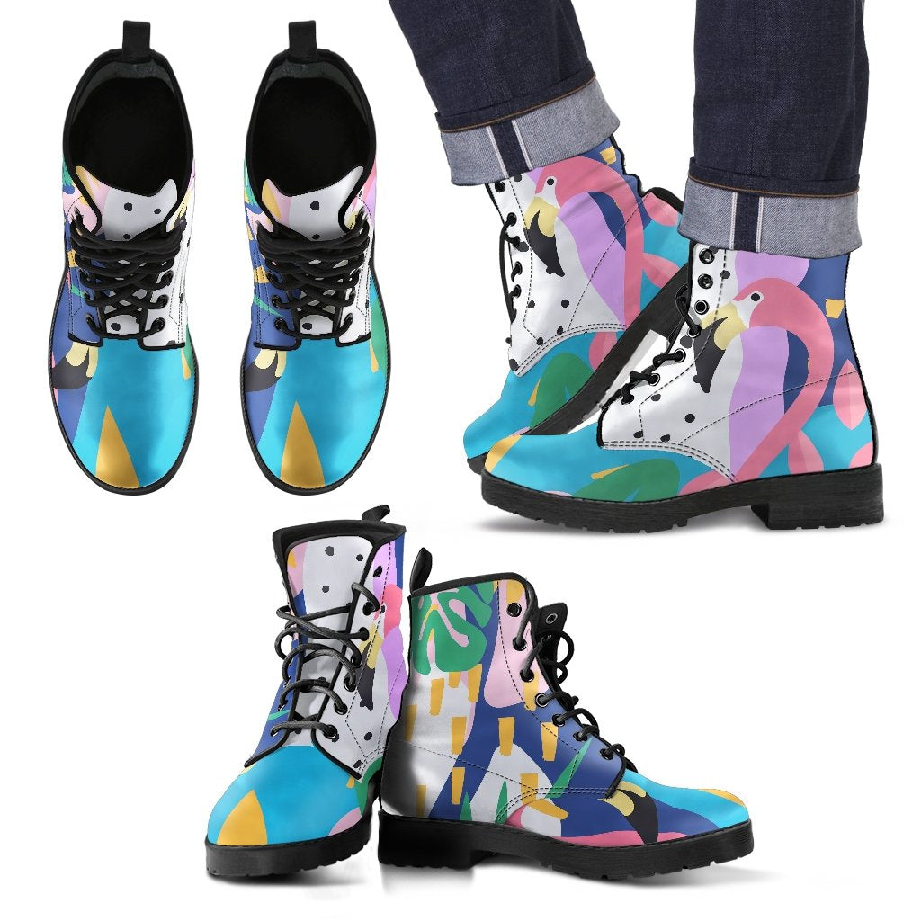 Tropical Flamingo Palm Leaves Hawaiian Pattern Print Men Women Leather Boots-grizzshop