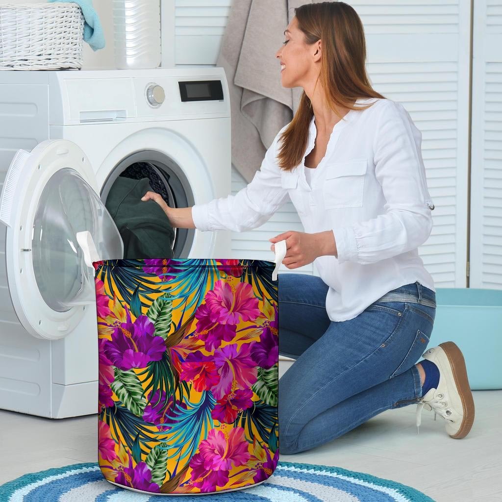 Tropical Hibiscus Flower Hawaiian Print Laundry Basket-grizzshop