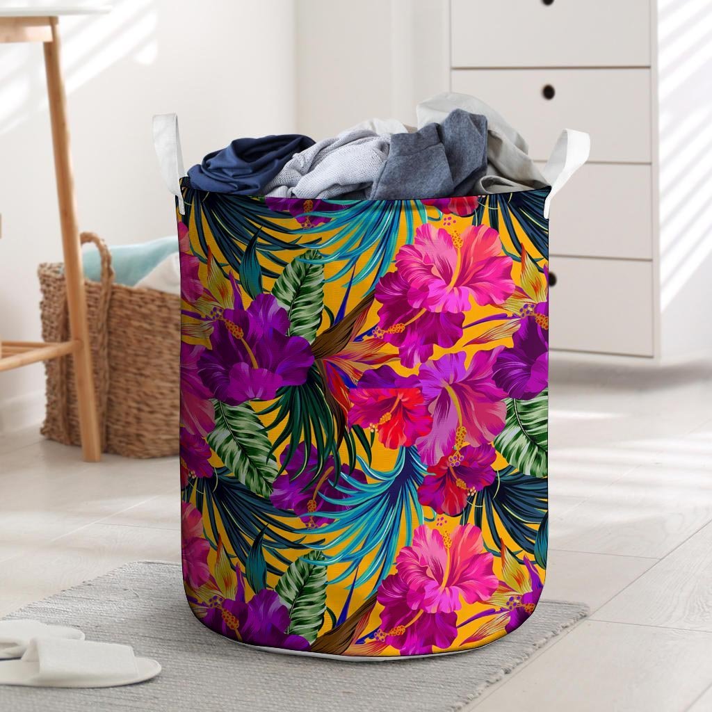 Tropical Hibiscus Flower Hawaiian Print Laundry Basket-grizzshop