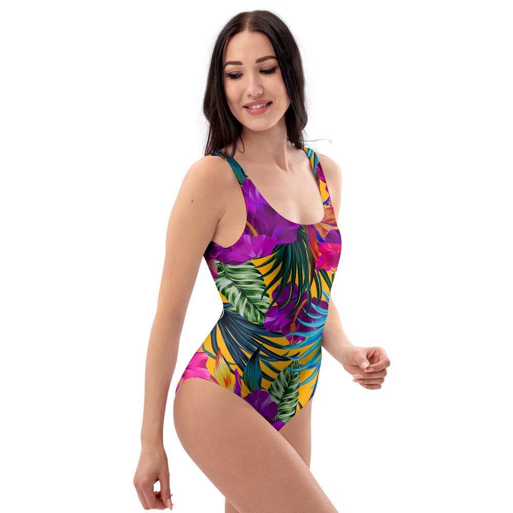 Tropical Hibiscus Flower Hawaiian Print One Piece Swimsuite-grizzshop