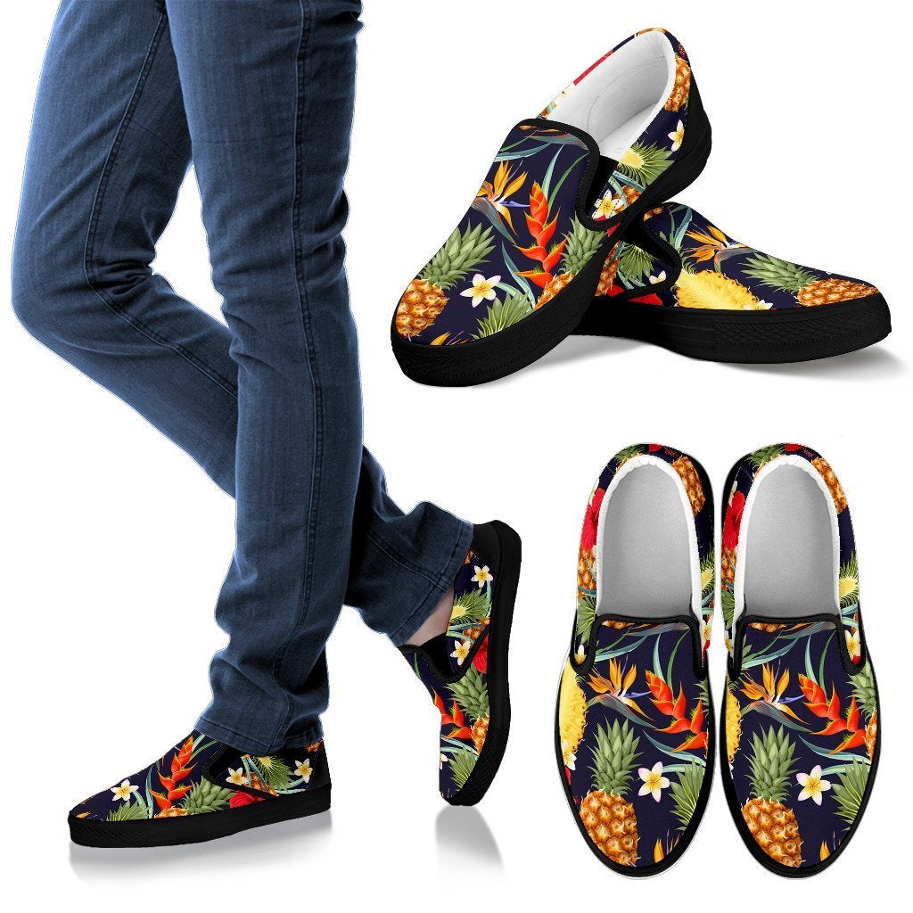 Tropical Jungle Pineapple Print Women Canvas Slip On Shoes-grizzshop