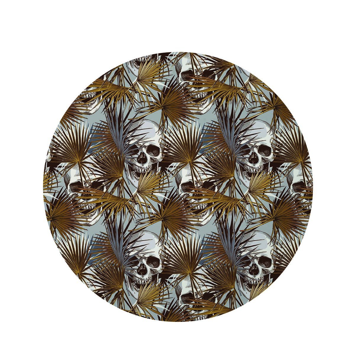 Tropical Leaf Skull Round Rug-grizzshop