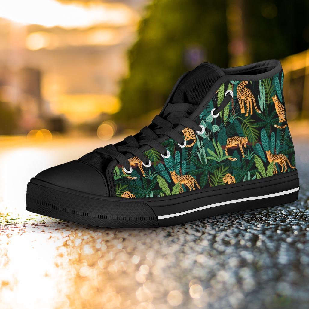 Tropical Leopard Hawaiian Print Women's High Top Shoes-grizzshop