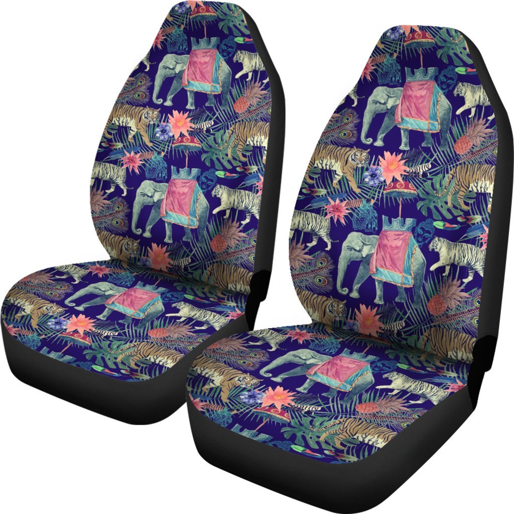 Tropical Palm Leave Peacock Tiger Elephant Universal Fit Car Seat Cover-grizzshop