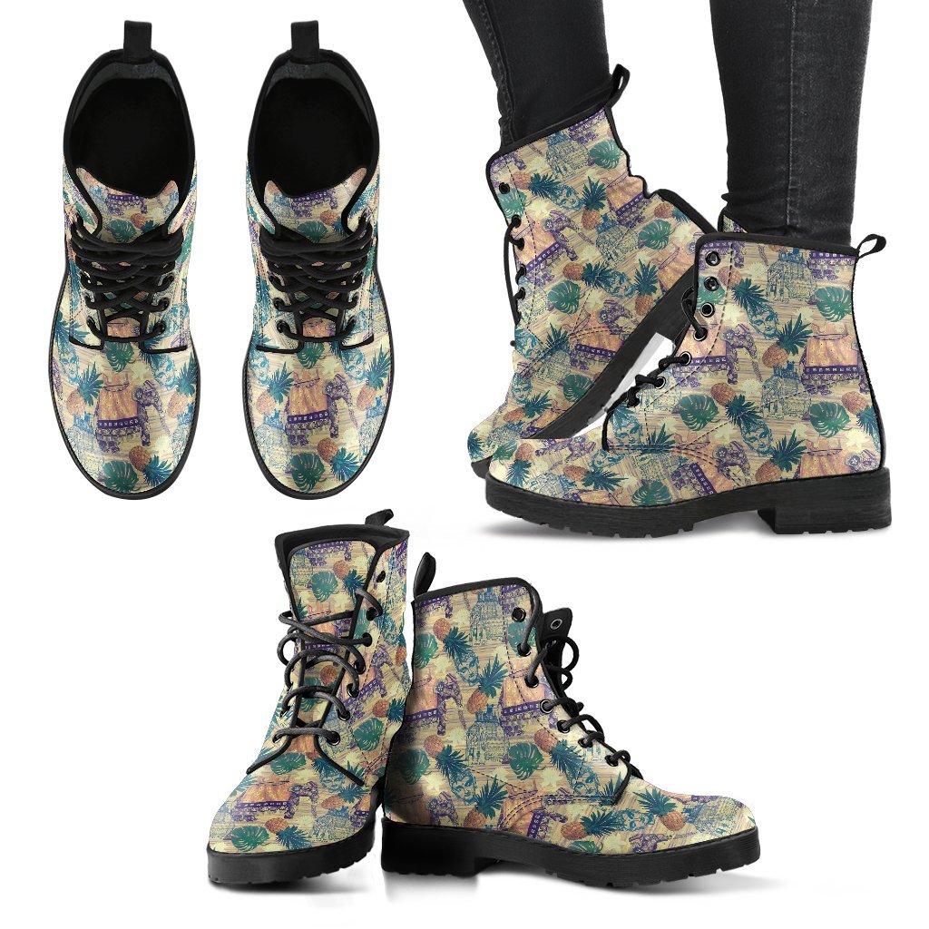 Tropical Pineapple Buddha Elephant Print Men Women Leather Boots-grizzshop