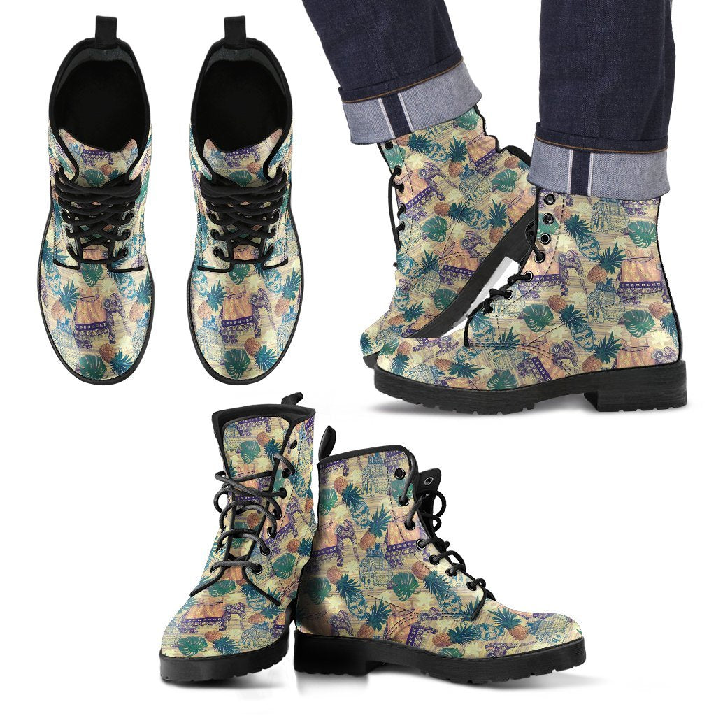 Tropical Pineapple Buddha Elephant Print Men Women Leather Boots-grizzshop