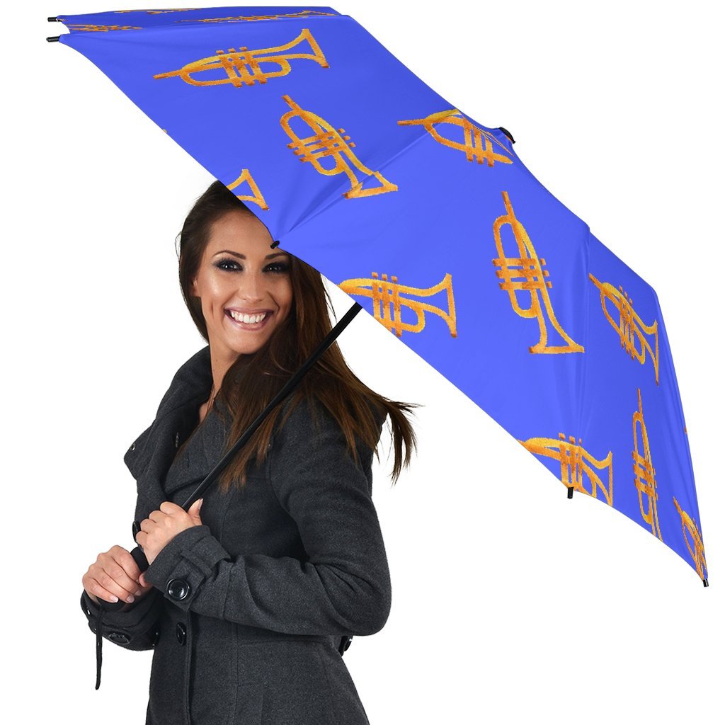 Trumpet Blue Pattern Print Automatic Foldable Umbrella-grizzshop