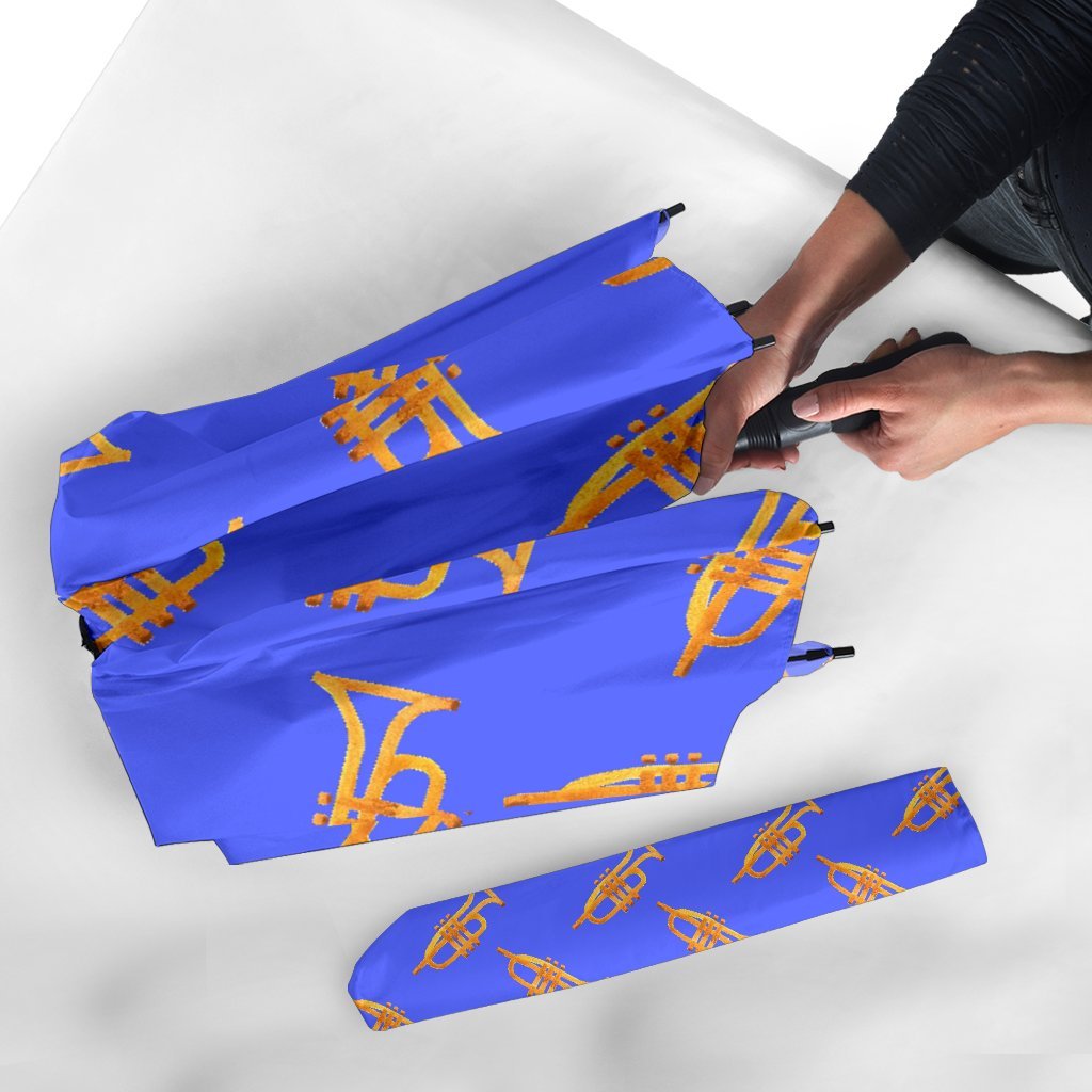 Trumpet Blue Pattern Print Automatic Foldable Umbrella-grizzshop