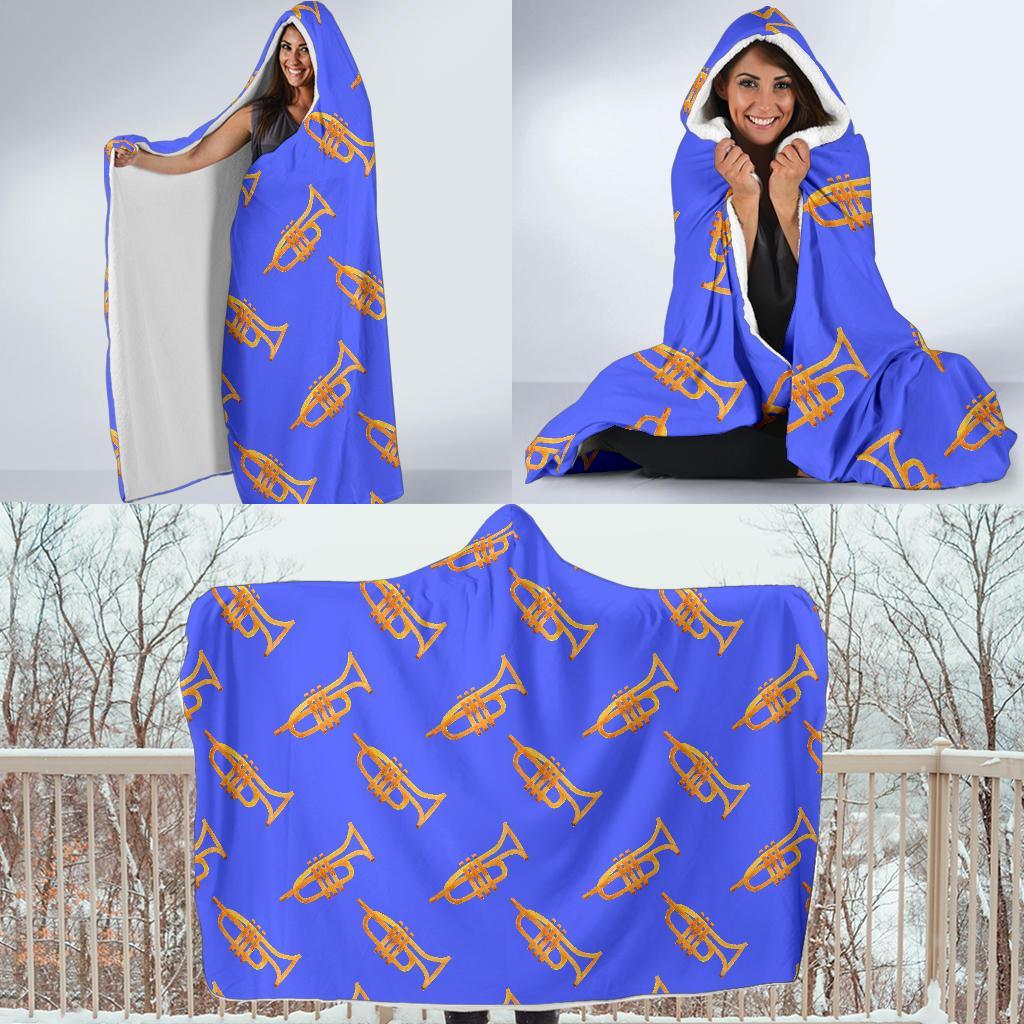Trumpet Blue Pattern Print Hooded Blanket-grizzshop