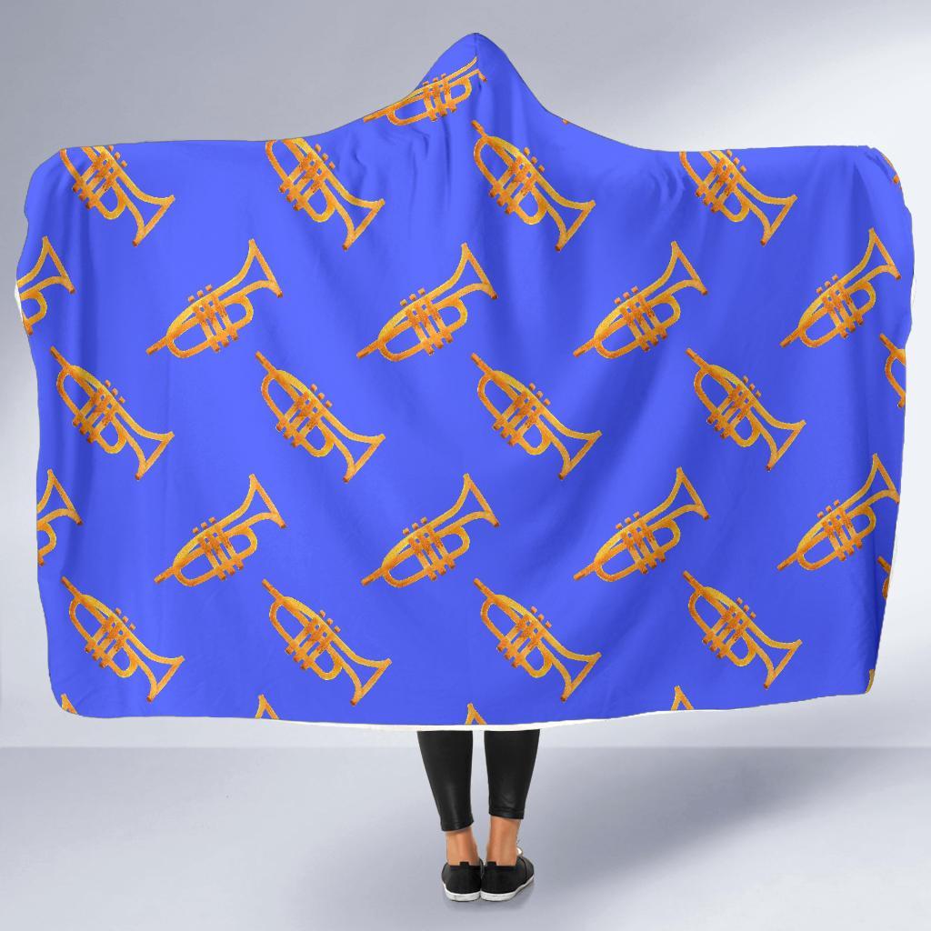 Trumpet Blue Pattern Print Hooded Blanket-grizzshop