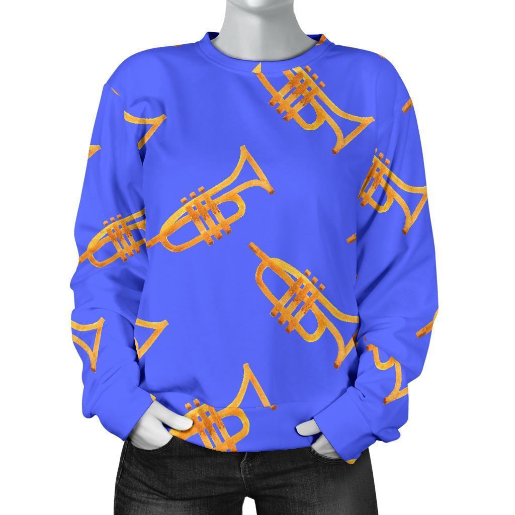 Trumpet Blue Pattern Print Women's Sweatshirt-grizzshop