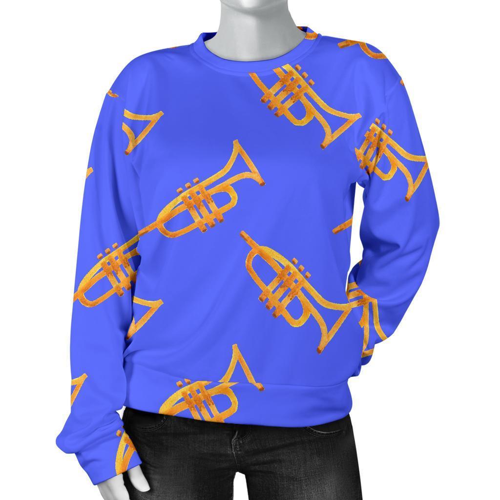 Trumpet Blue Pattern Print Women's Sweatshirt-grizzshop