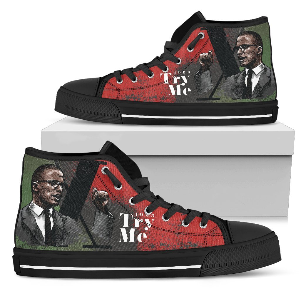 Try Me Malcolm x Black Women's Classic High Top Canvas Shoes-grizzshop