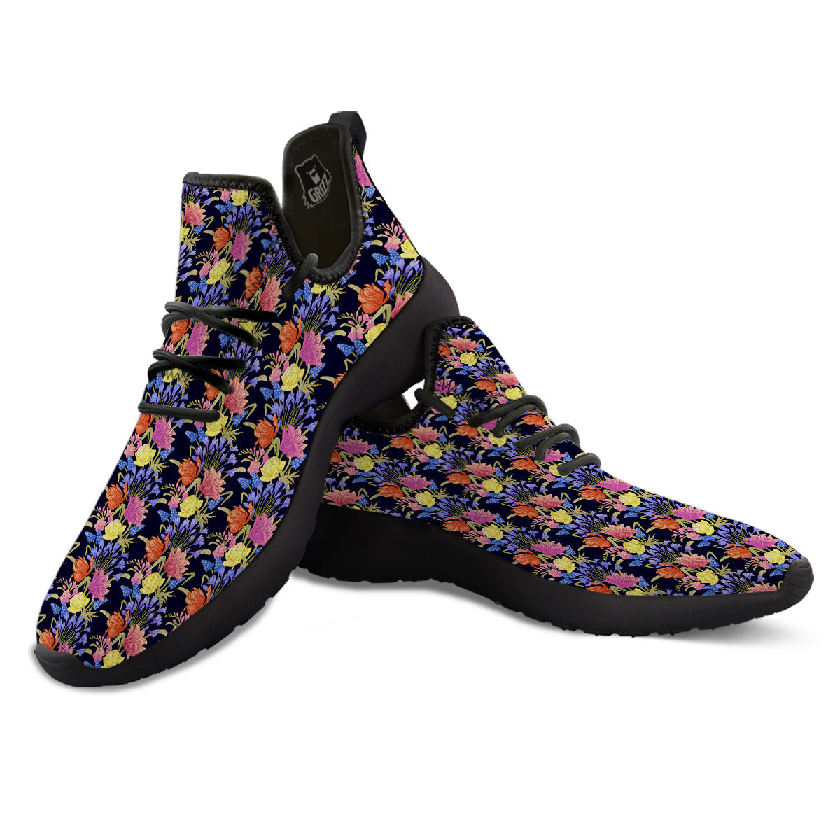 Tulip Colorful Print Pattern Black Athletic Shoes-grizzshop