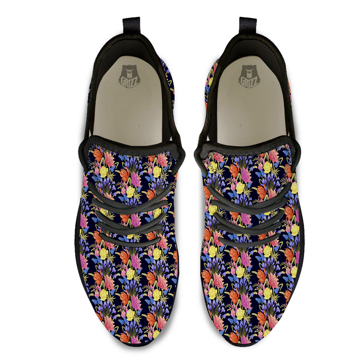 Tulip Colorful Print Pattern Black Athletic Shoes-grizzshop