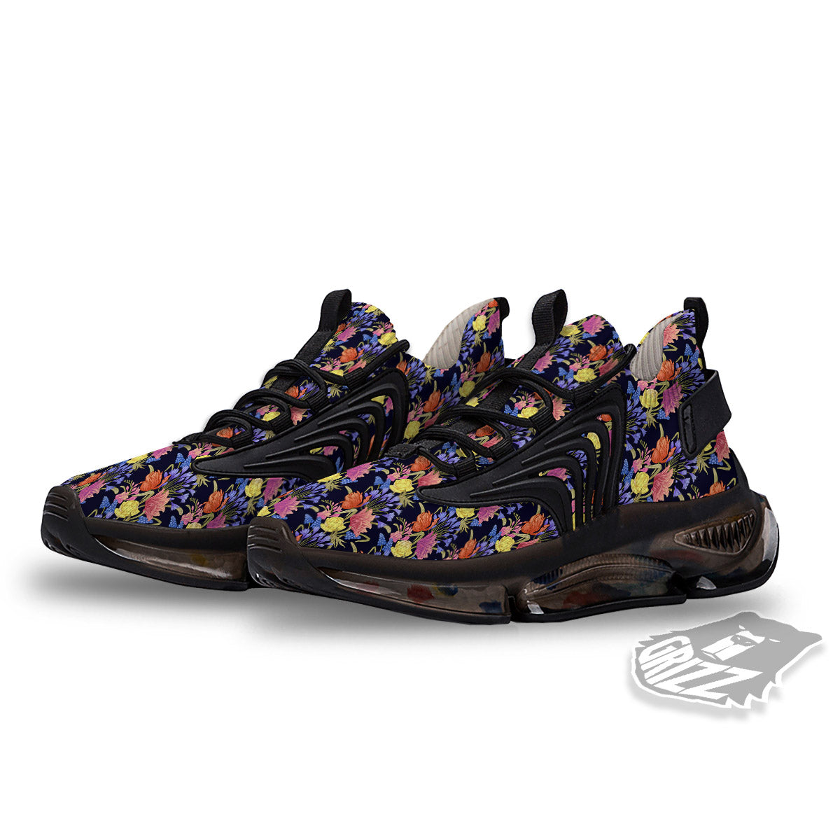 Tulip Colorful Print Pattern Black Gym Shoes-grizzshop