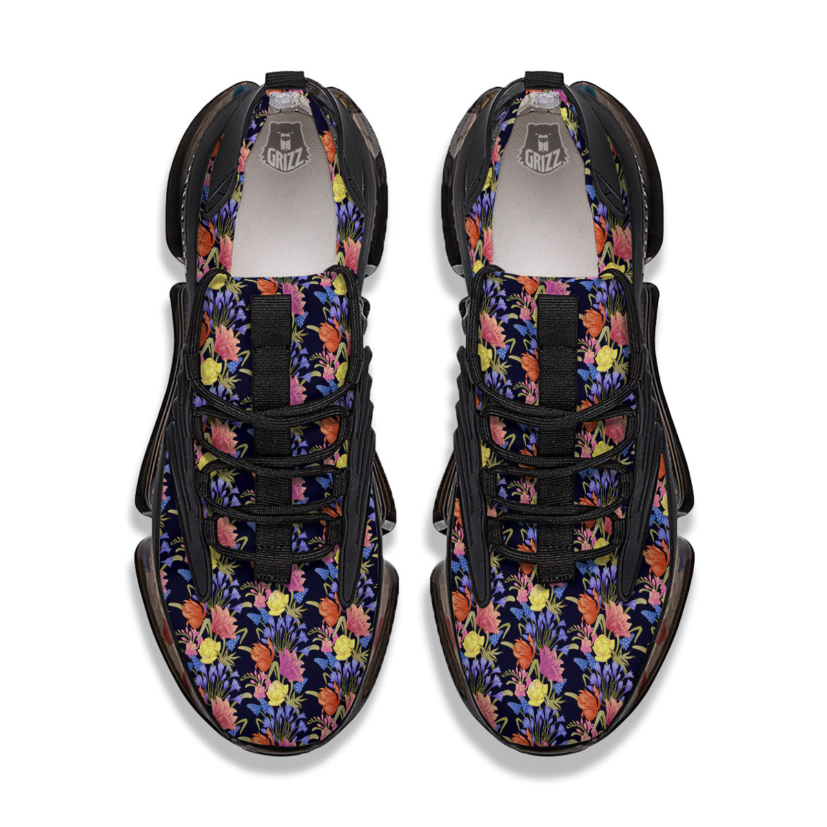 Tulip Colorful Print Pattern Black Gym Shoes-grizzshop