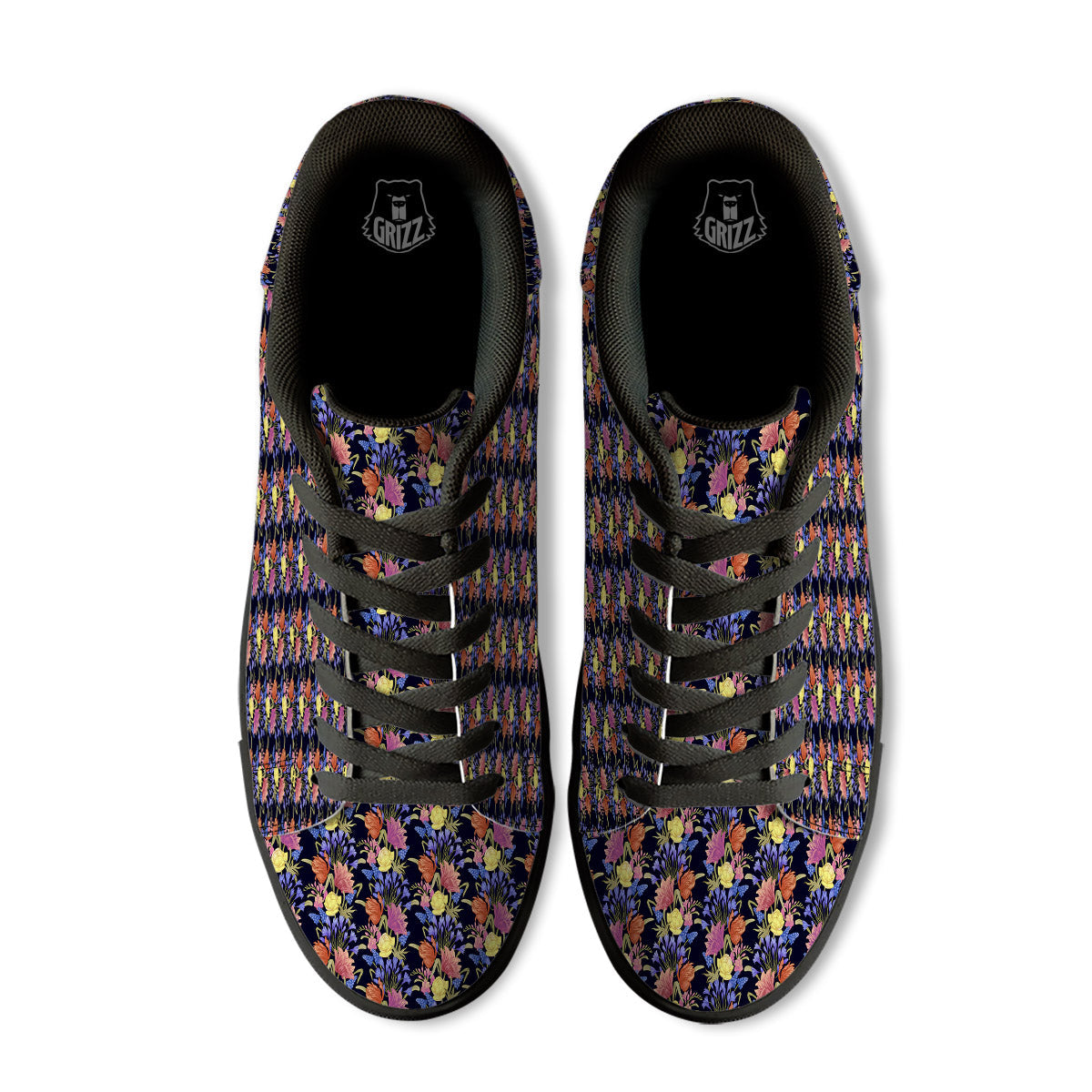 Tulip Colorful Print Pattern Black Low Top Sneakers-grizzshop