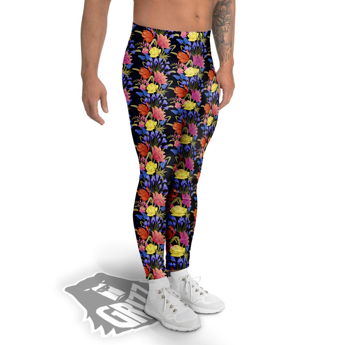 Tulip Colorful Print Pattern Men's Leggings-grizzshop
