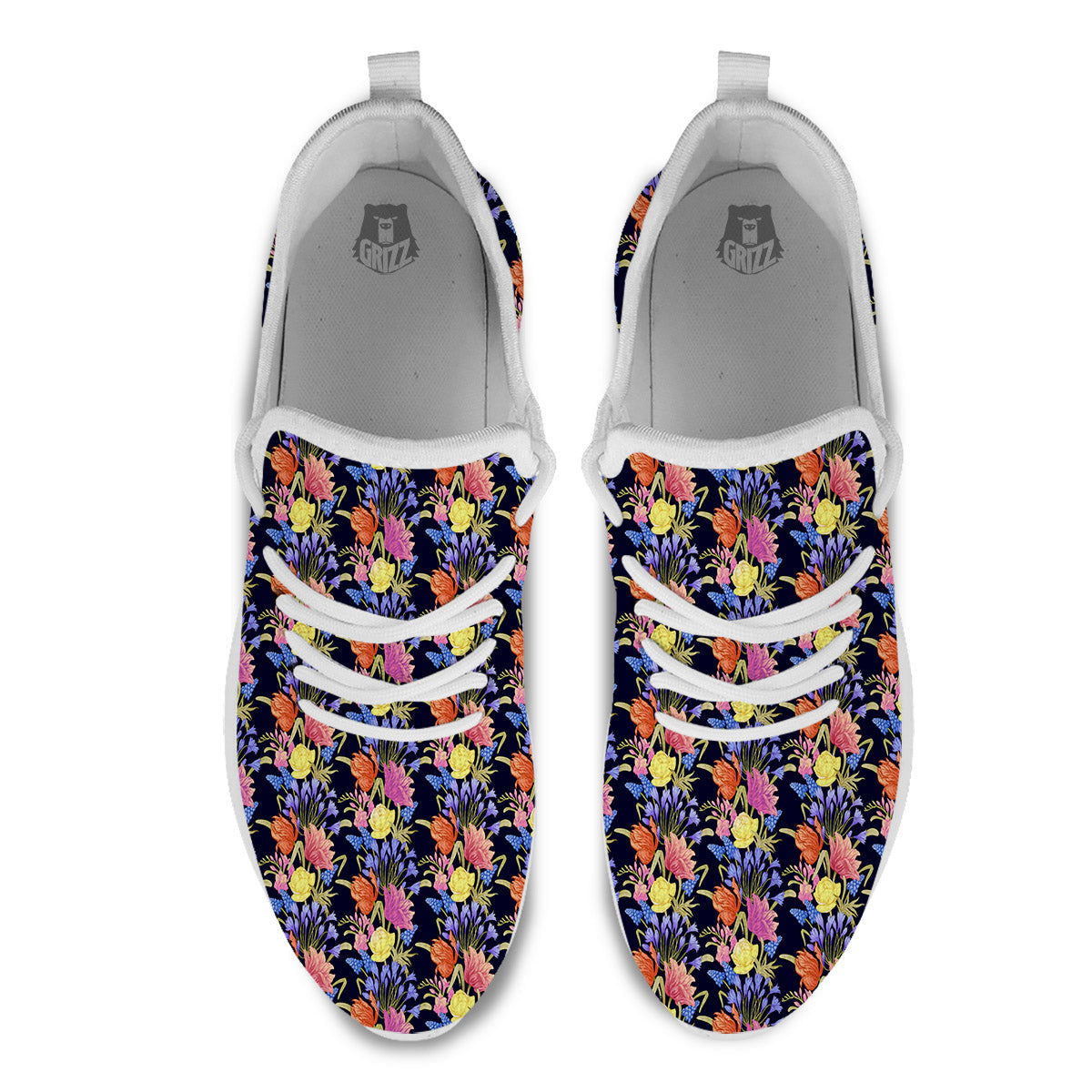 Tulip Colorful Print Pattern White Athletic Shoes-grizzshop